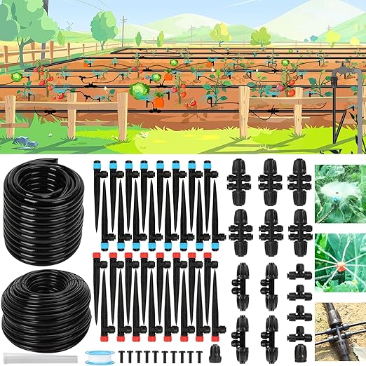 Drip Irrigation System Kit – 2026 New Quick-Connect Automatic Watering &amp Misting System with 48FT 1/2 Tubing Large Coverage &amp Water-Saving for Greenhouses Lawns Gardens Raised Beds
