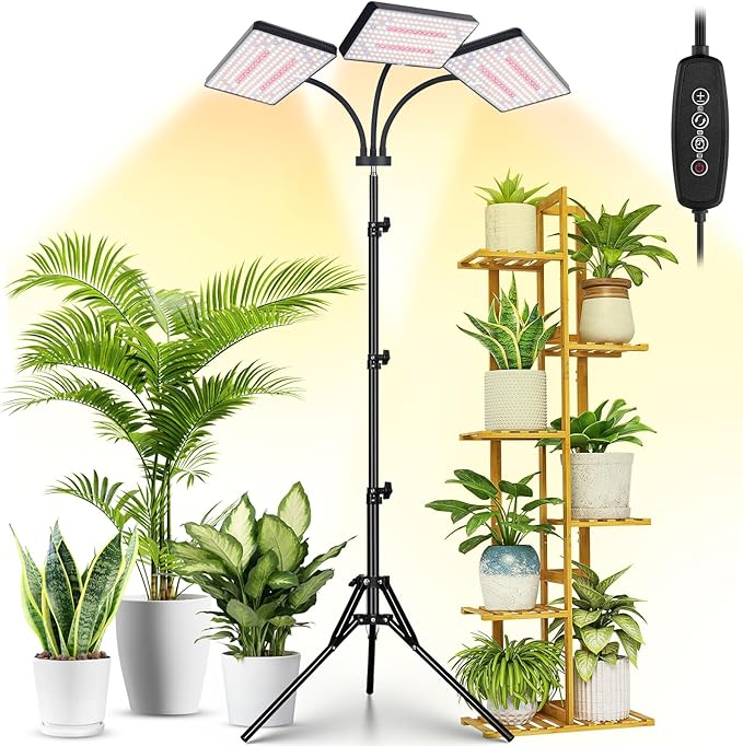 LBW Grow Lights for Indoor Plants with Stand 642 LEDs Full Spectrum Standing Grow Light Tall Floor Lamp with 3/6/12H Timer 6 Brightness 3 Modes 63 Adjustable Tripod