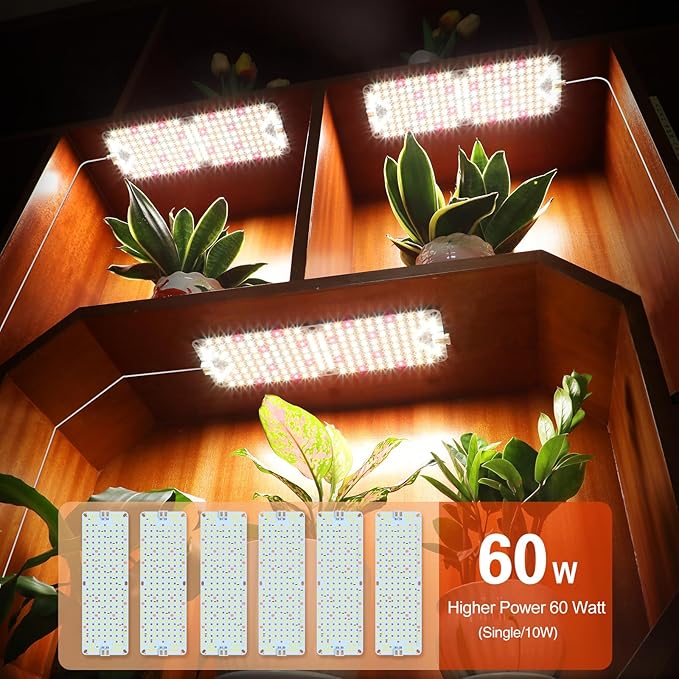 6Panel Grow Lights for Indoor Plants Seed Starting Veg Pot Plants Bonsai with Timer 4/8/12/16/20H Ultra-Thin Under Cabinet &amp Shelf Full Spectrum LED Plant Growing Lamps Multi-Panels Free Con