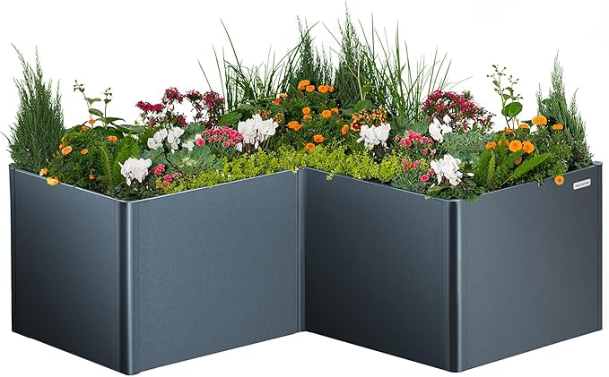 Vego garden Modern Raised Garden Bed 32 Tall 83 x 83 L-Shaped Metal Raised Garden Beds Kit Ground Outdoor Planter Box for Vegetables Herbs Flowers &amp Fruits Midnight Blue