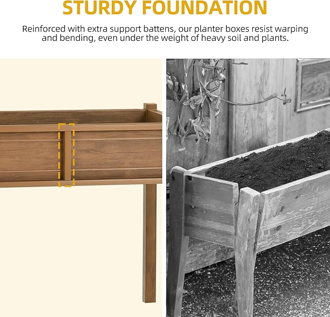 DWVO Raised Garden Bed HDPE with Legs Poly-Wood Weatherproof Elevated Planter Box Outdoor with Drainage System Patio Planters for Herbs Vegetables Flowers Plant Bed for Garden Balcony Backyard Teak