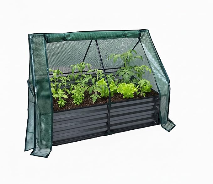 Relaxdays Raised Bed with Greenhouse for Flowers Plants and Vegetables H x W x D: 92 x 125 x 95 cm Garden Plant Bed Anthracite