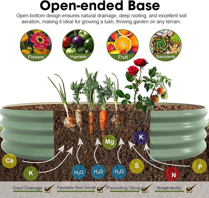 5x3x1ft Oval Galvanized Raised Garden Bed Outdoor 9-in-1 Large Metal Modular Planter Box Raised Beds for GardeningVegetablesFruitsFlowers &amp Herbs (Green)