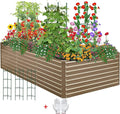 8x4x2ft Outdoor Metal Raised Garden Bed Planter Box for Vegetables Flowers Herbs w/ 3 Tomato Cages Brown