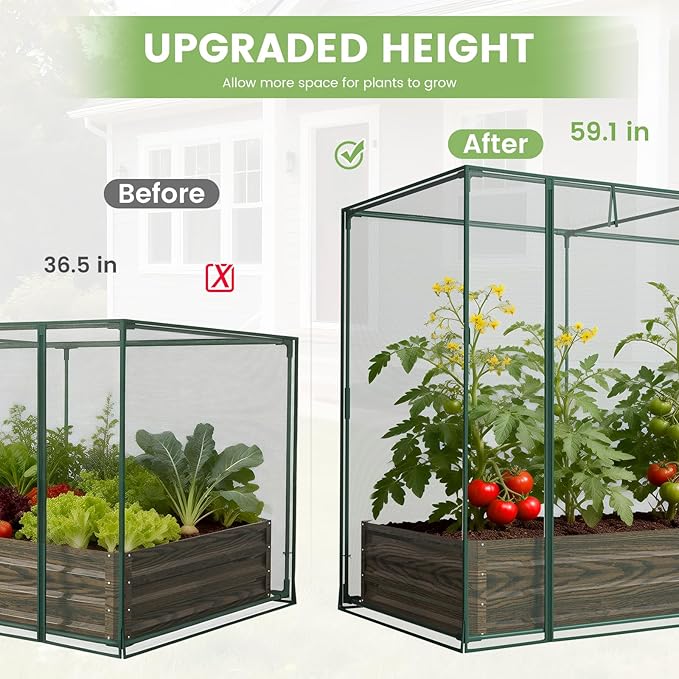 DoCred Crop Cage with Raised Garden Bed 84.6 x 45.3 x 59 Plant Protection Tent Garden Cages with Window 2 in 1 Galvanized Raised Garden Bed Kit and Mesh Cover for Garden Yard Lawn