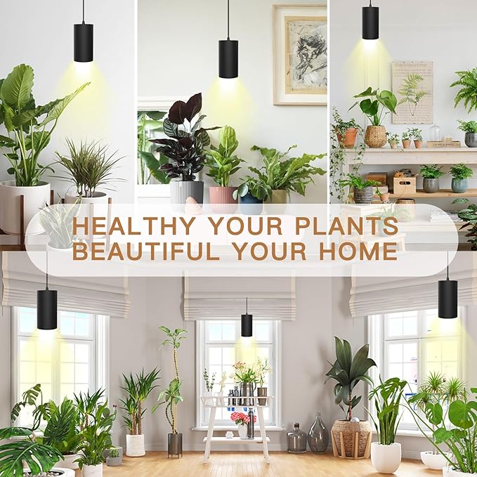 STERREN Hanging Grow LightsPlug in Pendant Light for Indoor PlantsFull Spectrum Plant Light with ON/Off Switch Auto Timer Decorative LED Grow Light with 21 FT Power Cord