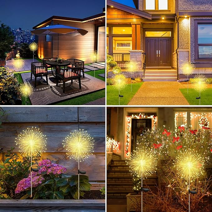 Banax Solar Garden Lights Outdoor Decor 4 Pack Christmas Lights 150 LED Solar Powered Stake Lights for Lawn Garden Pathway Yard &amp Holiday Decorations(Warm White)