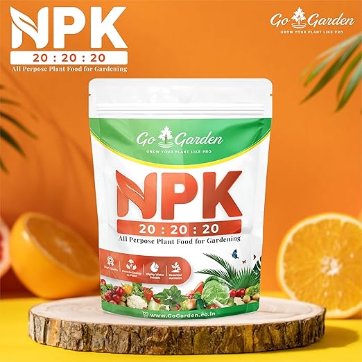 Go Garden NPK 20 20 20 Water Soluble Fertilizer for Plants Growth Fertilizer for Home Plants 100% Water Soluble 900 G