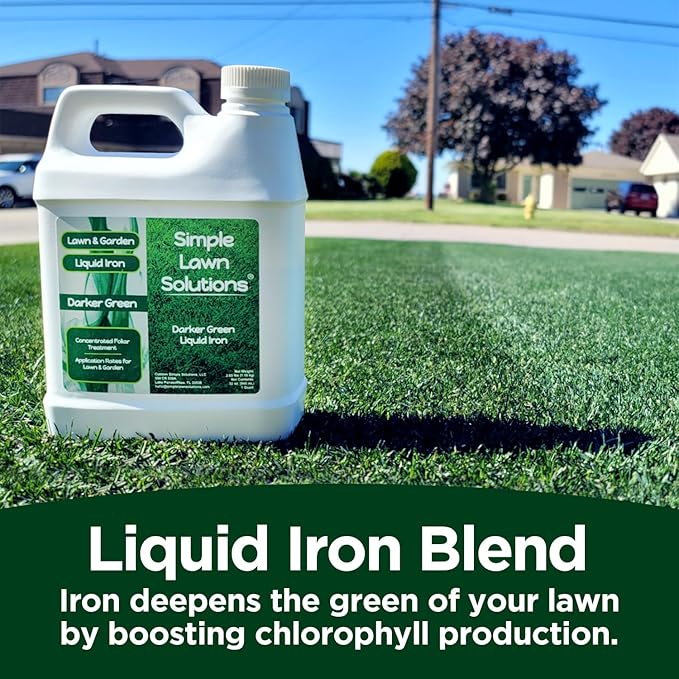 Simple Lawn Solutions - Liquid Iron Fertilizer Darker Green - Chelated Micronutrients - Concentrated Green Booster for Turf Grass Indoor Plants and Outdoor Garden (32 Ounce)