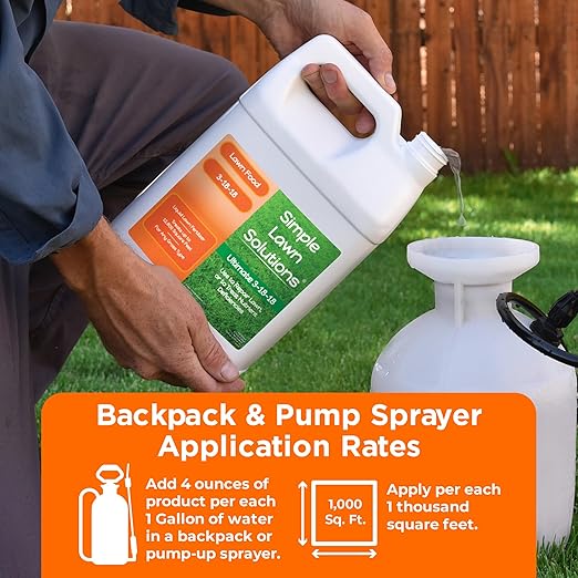 Ultimate 3-18-18 Lawn Food Liquid Fertilizer- Easy to Use Concentrated Spray- Any Grass Type- Summer &amp Fall - Simple Lawn Solutions- Turf Hardiness &amp Root Vigor- Phosphorus and Potassium (1 Ga