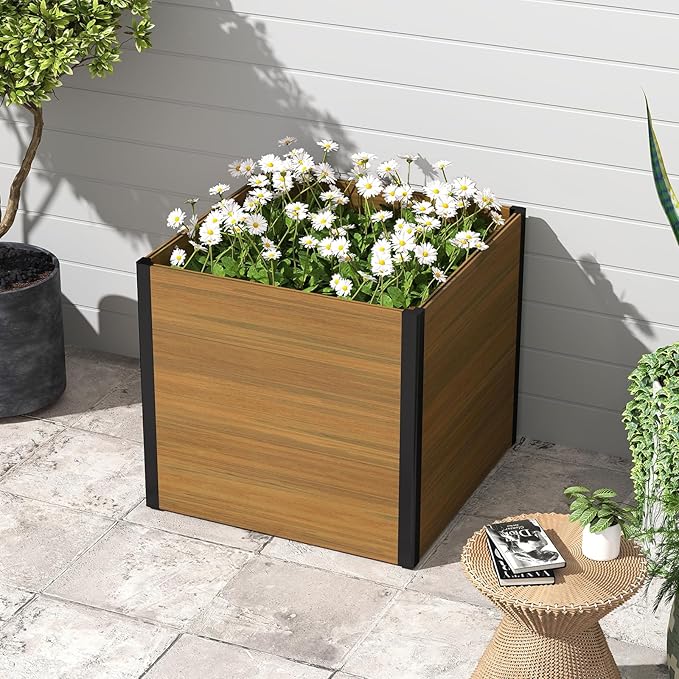 mondaria Modular Raised Garden Bed 2.6x2.6x2.5Ft Outdoor Rot-Resistant Planter Box Wood Plastic Composite DIY Combination Flower Bed Kit for Vegetables Herb (Brown)
