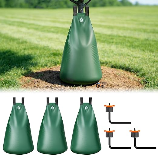 HIRALIY 20 Gallon Tree Watering Bag 3 Pack Slow Release 1-5 Days Deep Root &amp Automatic Drip Irrigation System for Multi-Trunk Newly Planted Small Trees and Shrubs