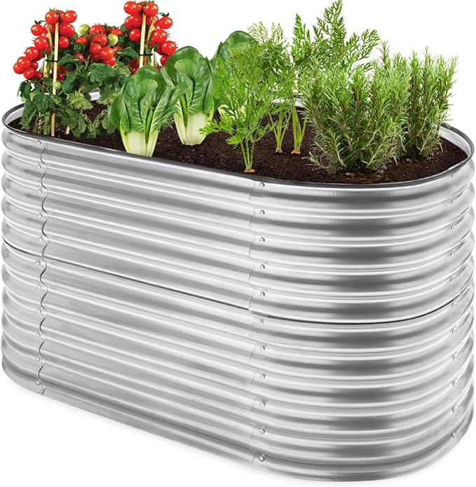 Best Choice Products 63in Oval Metal Raised Garden Bed Customizable Outdoor Deep Root Backyard Planter Stackable Design for Gardening Vegetables Flowers Herbs w/ 275 Gallon Capacity - Silver