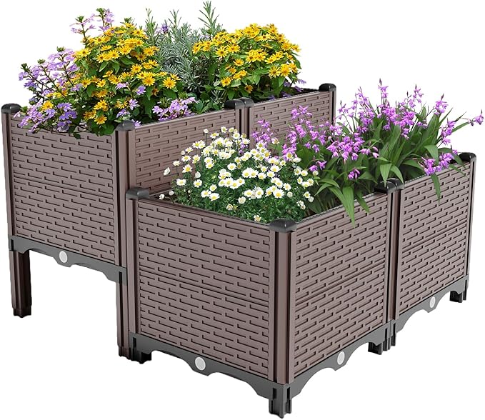 31.5x31.5x19.6in Raised Garden Beds Outdoor Polypropylene Planter Boxes Outdoor for Vegetables Flowers Herbs GBox with Drain Outlet Heat and Frost Resistance 440lb Capacity
