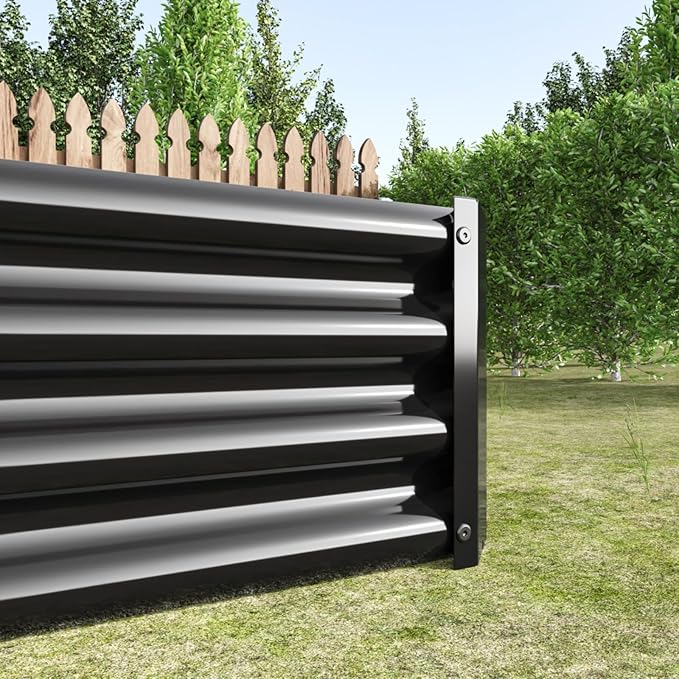 7.6x3.7x0.98FT Metal Raised Bed for Outdoor Flower Planters Vegetables Herb Galvanized Raised Garden Bed Kit Rectangular Large Metal Deep Root Planters with An Open Bottom (Black with 8x4x1ft)