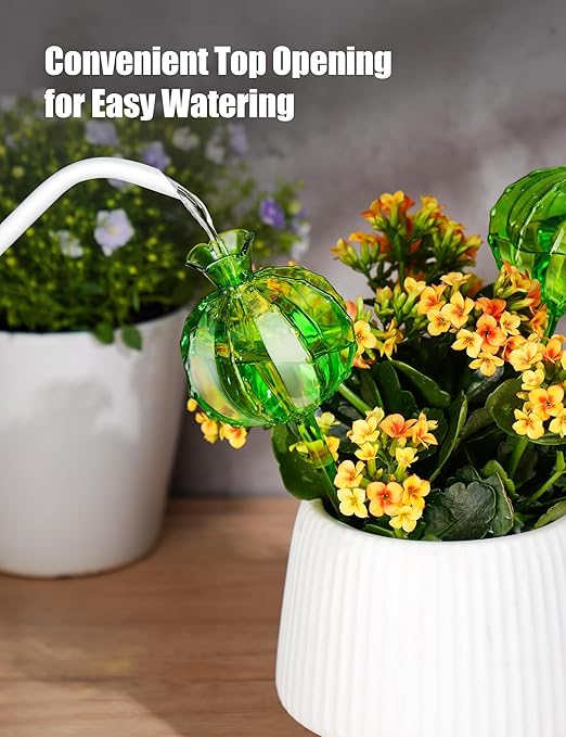 NiHome Cactus-Shaped Glass Plant Self-Watering Globes 6-Pack Glass Waterer Stakes for Potted Plants Automatic Mini Irrigation System Adorable Gardening Tool (Green 3 Large + 3 Medium)