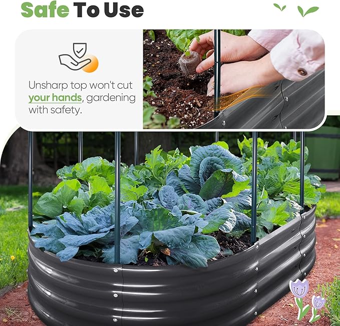 KING BIRD Raised Garden Bed with Cover Galvanized Oval Planter Garden Box Outdoor for Gardening Vegetables Flowers 47.2x35.4x11.8 in Clear