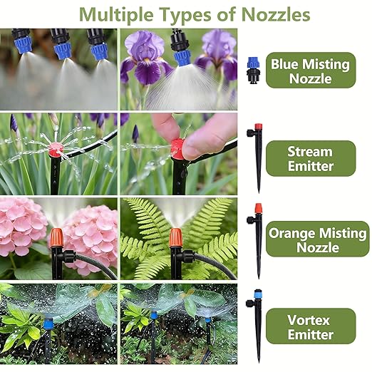 230FT Garden Irrigation System with 40 Nozzles &amp Emitters Automatic Watering System with 1/2 &amp 1/4 Tube and Barbed Fittings Garden Sprinkler for Raised Beds Greenhouse Lawn