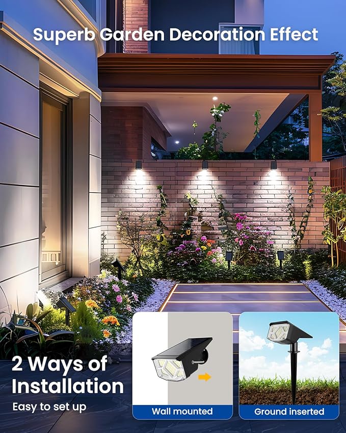 Solar Spot Lights Outdoor Solar Lights Outdoor Waterproof IP65 Compact Design Landscape Spotlights for Garden Tree Yard House Pathway Decorations 4 Pack Cool White