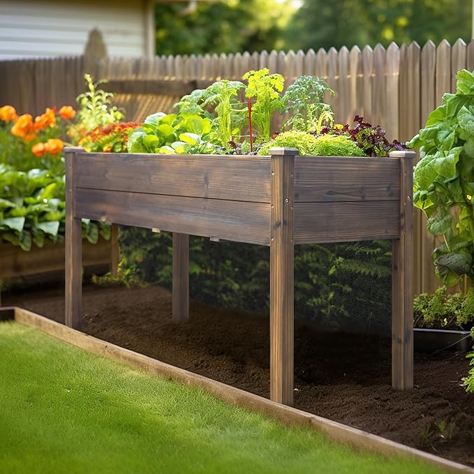 MUPATER 48 x 24 x 30in Raised Garden Bed Wood Elevated Planter Box with Legs Outdoor Raised Beds for Gardening Backyard Patio and Balcony Rustic