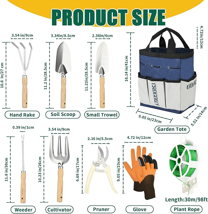 Garden Tool Set 9-Piece Heavy Duty Outdoor Garden Tools with Ergonomic Handles Storage Bag Pruning Shears Hand Rake and More Perfect for Gardening Enthusiasts Gardening Gifts for Women and Men