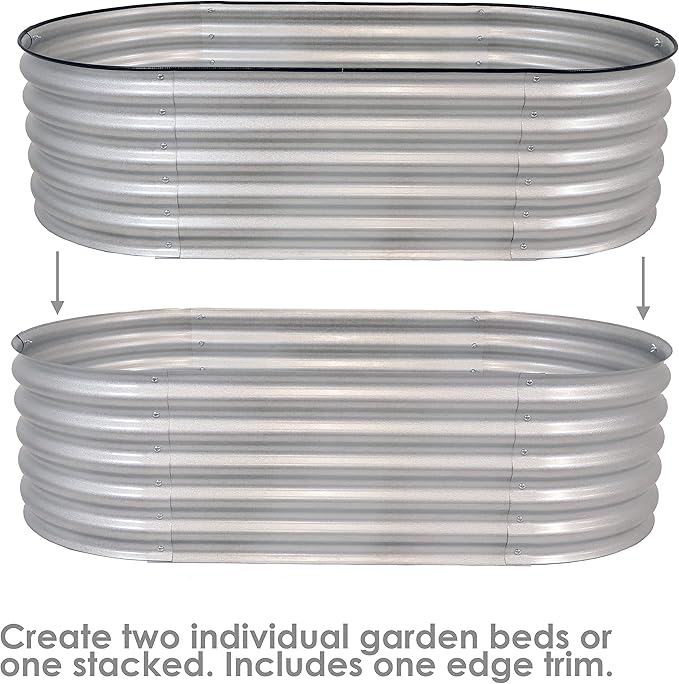 Sunnydaze Stackable Galvalume Steel Raised Garden Bed - 62.5 Oval Silver