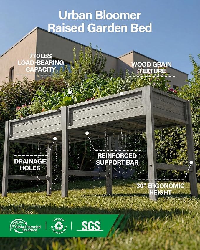 YEFU Raised Garden Bed for Outdoor: Gray 72 x 24 x 30 Sturdy Elevated Gardening Planter Box with Legs for Patio Vegetable Herb Flower Planting - Reliable Choice for Suburban Homeowners