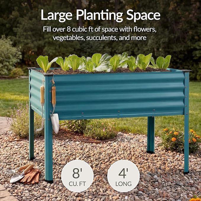 Best Choice Products 48x24x30in Galvanized Raised Garden Bed Metal Elevated Planter Box Vegetable Garden for Backyard Patio Balcony - Peacock Blue