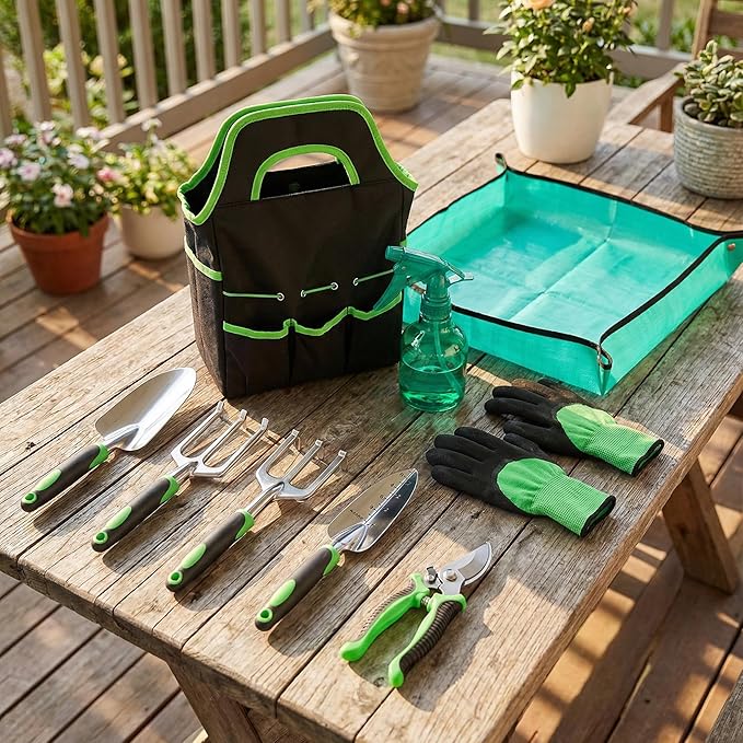 10-Piece Garden Tool Set - Heavy Duty Lightweight Aluminum Alloy Gardening Tools with Storage Tote Bag Rust-Proof Gardening Hand Tools &amp Non-Slip Ergonomic Grip Ideal Gardening Gifts for Women