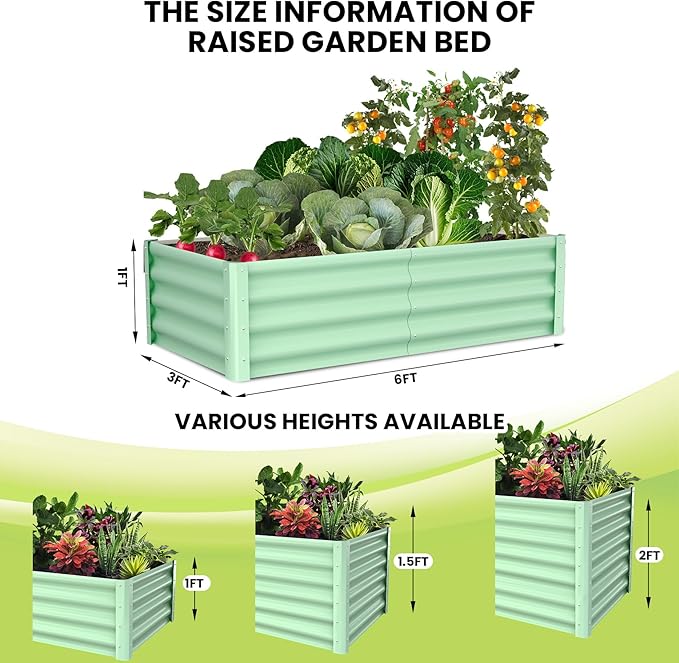 PeakPursuit Raised Garden Bed 6x3x1 FT Metal Raised Garden Beds Outdoor Rectangular Planter Box for Planting Plants Vegetables and Flower Green