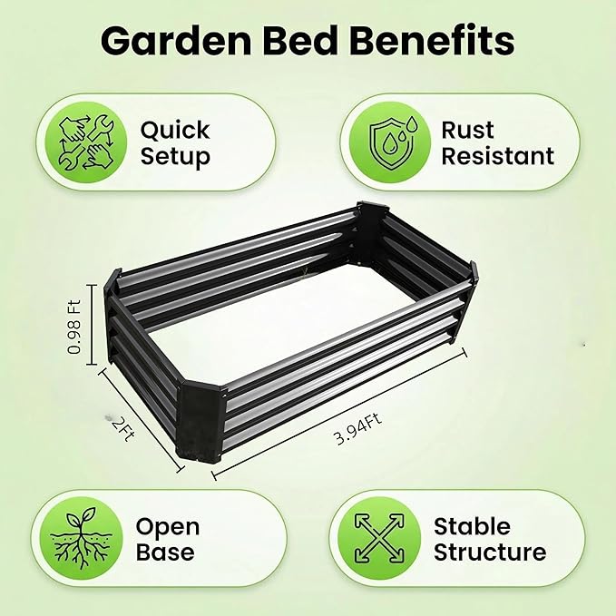 Metal Raised Garden Bed 4x2x1 ft Rectangle Planter Box Rust-Resistant Galvanized Steel with Open Base Design Quick Assembly for Vegetables Flowers and Plants (Black)