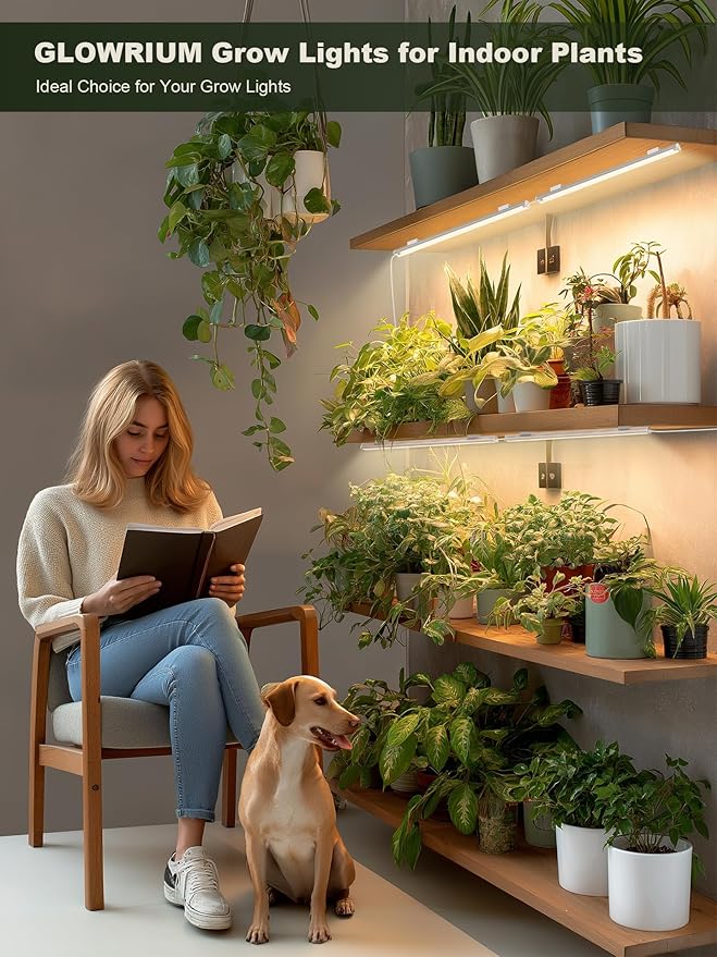 GLOWRIUM Smart Grow Lights for Indoor Plants with APP Full Spectrum Grow Lights for Seed Starting G6 Plant Light Strip with auto Timer 3 Angle dimming Levels for Plant Shelf 6-Pack (White 48W)