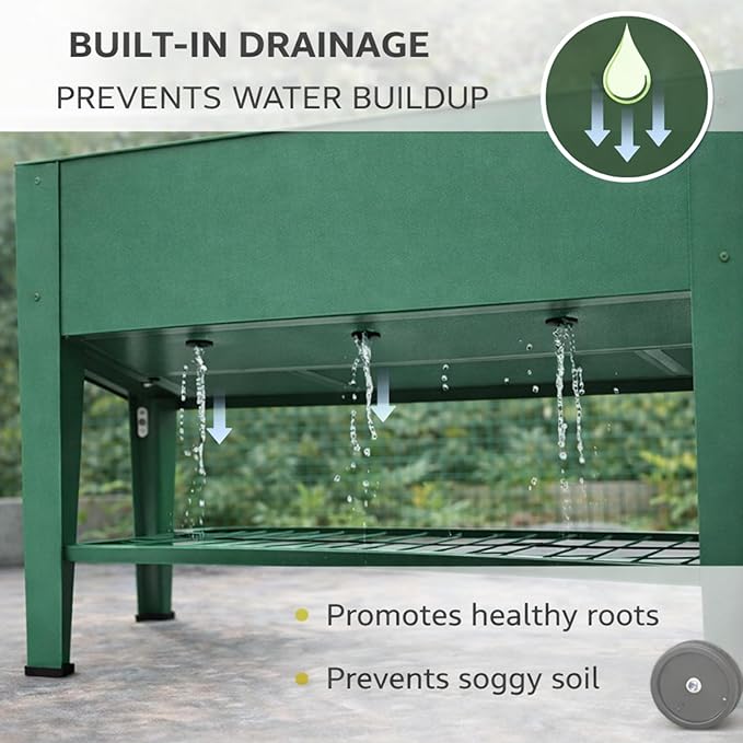 InSideOut Elevated 40 Raised Garden Bed Outdoor with Wheels &amp Shelf for Mobility Metal Planter Box for Vegetables/Herbs Patio-Balcony-Backyard (Sage Green)