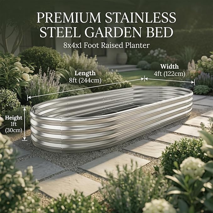 AHEONLAR 2pack 8×4×1ft Raised Garden BedOutdoor Galvanized Planter Boxes Oval Large Metal Raised Garden Beds for Vegetables