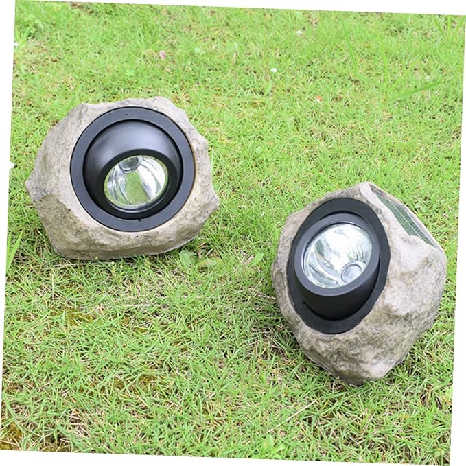 1pc Solar Outdoor Spotlight Imitated Stone Decorative Lamp for Gardens Patios and Lawns Dual Warm Light Settings