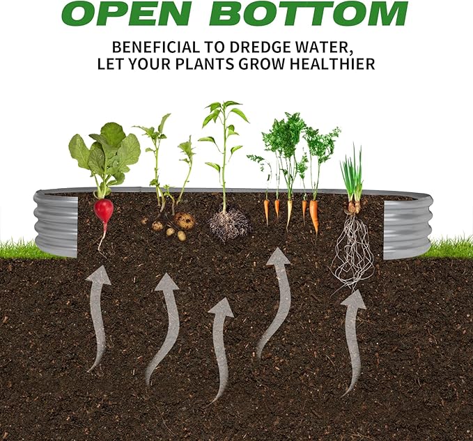 Raised Garden Bed GRS Certified Galvanized Planter Box Outdoor  6.5ft Oval Rot-Resistant Metal Garden Bed Planter Recycled Eco-Friendly Material Planter for Vegetables Flowers Herbs (Silver)