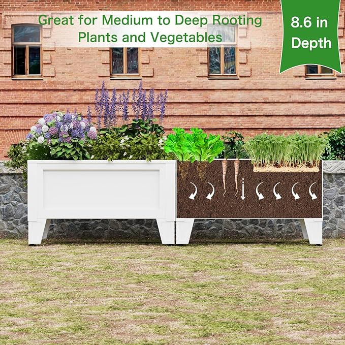 Elevated Metal Planter Box Stand Heavy Duty Raised Garden Bed for Vegetables Flowers Herbs Indoor Outdoor Use White