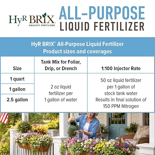 HyR BRIX All-Purpose Liquid 4-3-3 Fertilizer 1 Gallon - Fast-Acting Plant Food with Micronutrients Humic &amp Fulvic Acids - Ideal for Vegetables Flowers Fruits &amp Houseplants