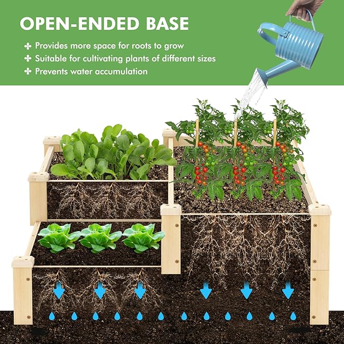 S AFSTAR 3-Tier Raised Garden Bed Outdoor Elevated Planter Box for Vegetable Fruit Herb Flower Solid Fir Wood Planter Kit with Open-Ended Base Gardening Planter for Garden Yard Lawn Backyard