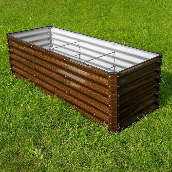 SnugNiture 6x2x2FT Galvanized Raised Garden Bed Kit Metal Planter Box for Planting Plants Vegetables Brown