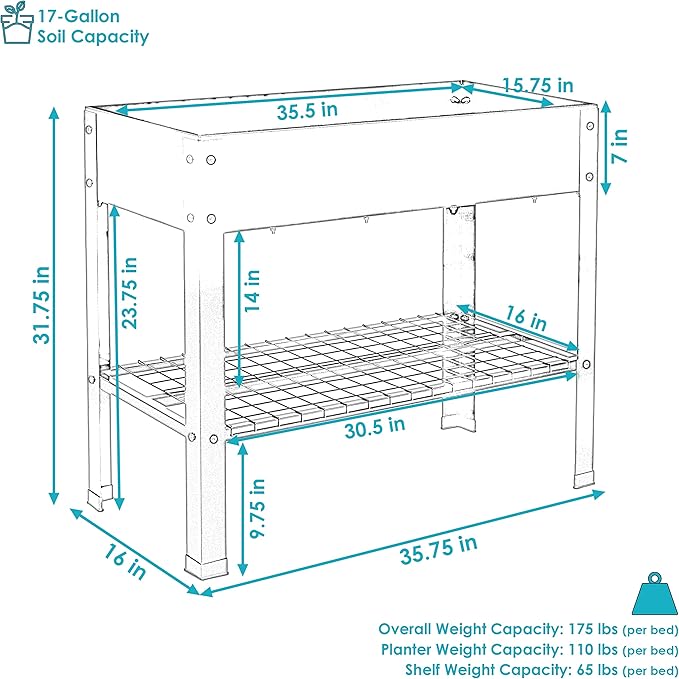 Sunnydaze Galvanized Steel Raised Garden Bed - Set of 2 Elevated Planter Boxes - Individual or Connected Use - Features Lower Storage Shelf - Brown