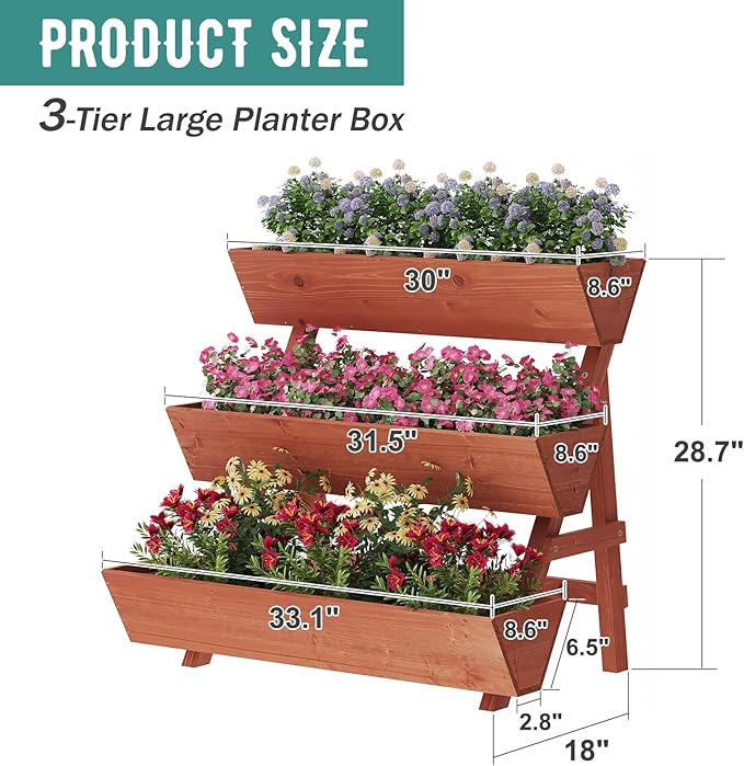 Raised Garden Bed 3 Tier Vertical Garden Planter for Indoor &amp Outdoor Raised Planter Box with Legs Garden Planter Box for Flowers/Vegetables/Plants