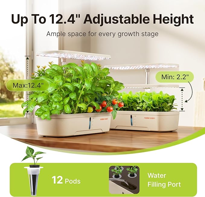 SUNCOZE Hydroponics Growing System Kit 12 Pods &amp 160pcs Hydroponic Pods Supplies