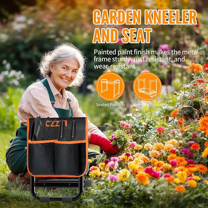 Garden Kneeler and Seat Wider and Thicker Kneeling Pad Heavy Duty Gardening Stool with Gardening Tool Pouch and Bag Garden Bench/Chair Gifts for Women Seniors