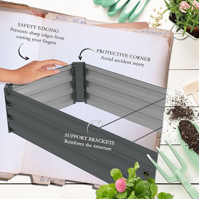 8x2x1ft Durable Construction Galvanized Raised Garden Bed Kit Featuring Safety Edge and Long-Lasting Performance Dark Gray