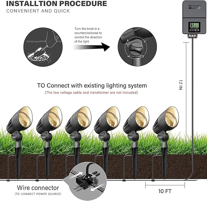 VENUS MANUFACTURING 4 Pack Low Voltage Landscape Flood Light 5Watt LED Outdoor Landscape Lighting Kits 400 Lumen Black Waterproof Spotlights 12V 2700K Warm White Metal Tree Lights for Garden &amp Yar