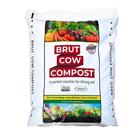 Brut Cow Compost – 4 Pack Nutrient-Rich Composted Cow Manure Organic Soil Amendment – 100% Pure Compost Additive-Free Fertilizer for Vegetable Gardens Flowers Lawns &amp Indoor Plants – 1 Cubic Ft