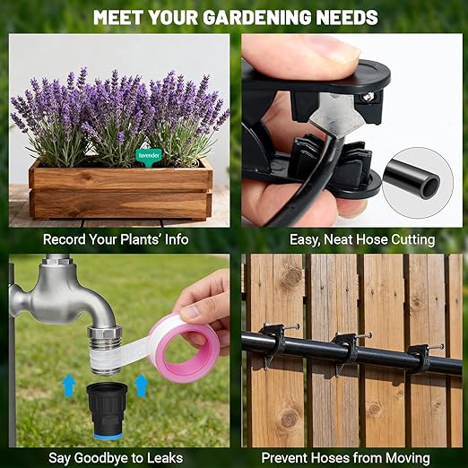 Drip Irrigation Kit DIY Automatic Garden Watering System with Push-Fit Connectors 2026 New Upgraded Water-Saving Design 3 Adjustable Nozzles for Yard Greenhouse Lawn &amp Potted Plants (100FT)