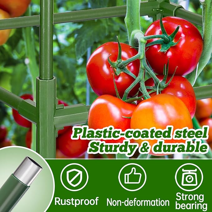 ANPHSIN 2 Sets Tomato Cages with 10 Gallon Grow Bags - 47'' Stable Plant Support Trellis Kit Square Cages with Planter Pots for Garden Flowers Vegetables Cucumber Vertical Climbing Plants Vines