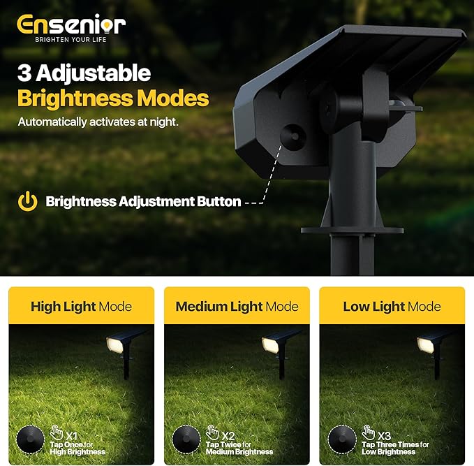 Ensenior Solar Spotlights Outdoor 56 LEDs Brightness Adjustable 6500K LED Solar Garden Lights Halloween Christmas Landscape Lighting for Flag/Yard/Pathway IP65 Waterproof - 4 Pack